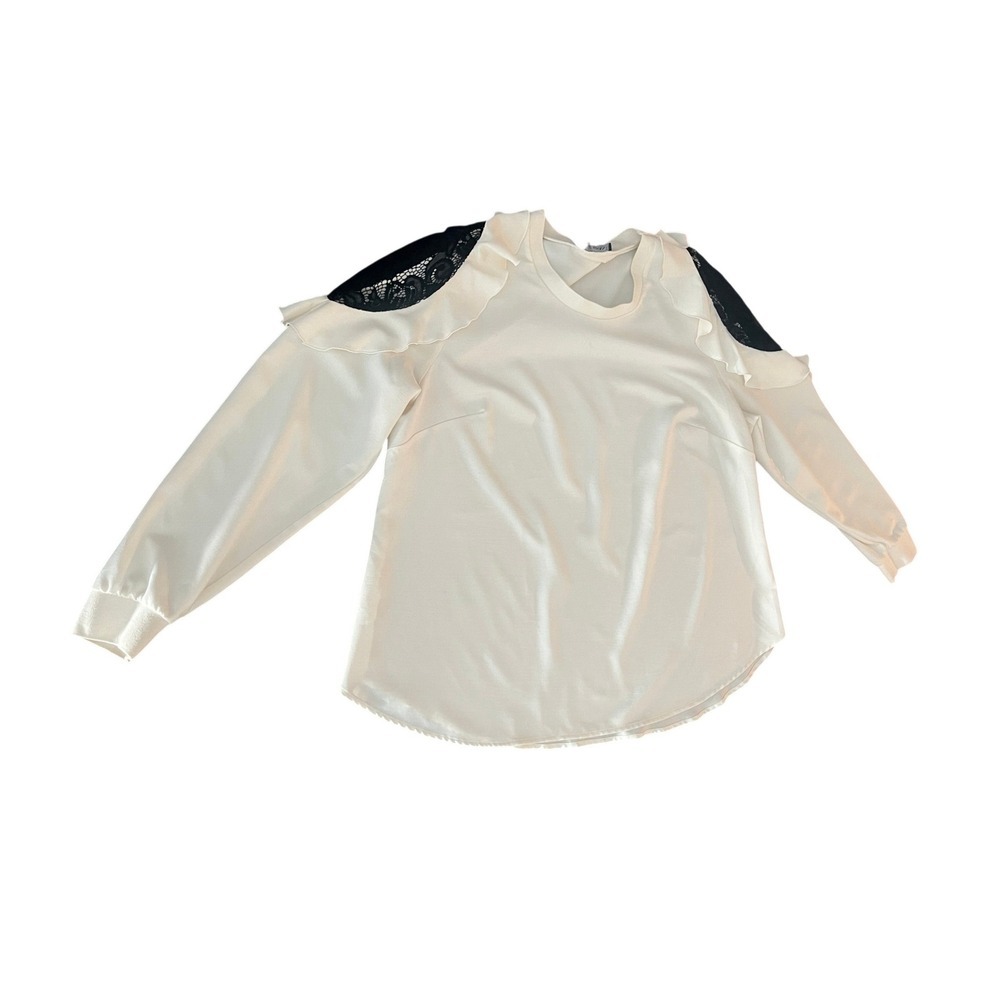 Lane Bryant Ivory White Lace Cold Shoulder Ruffle Blouse Womens 14/16 (1096)